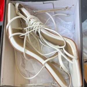 EGO White Lace-Up Clear Stiletto Heels